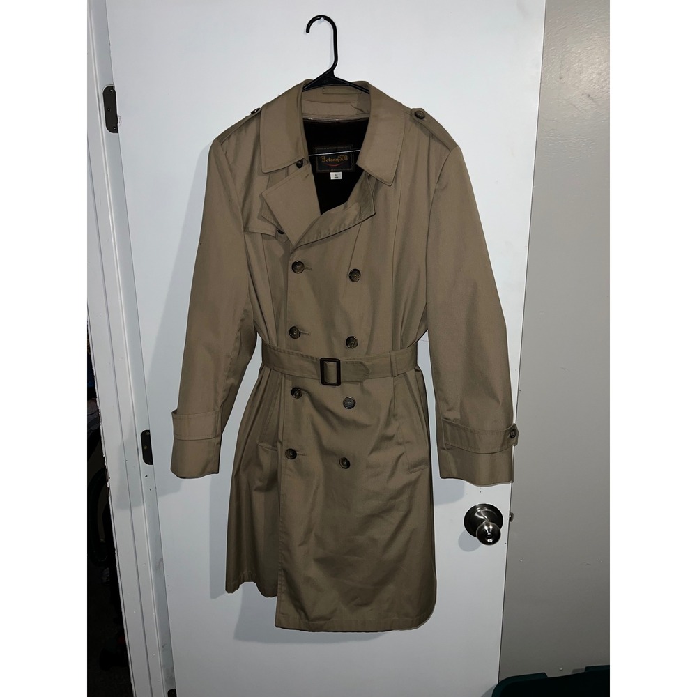 Botany 500 Vintage Tan Trench Coat Size 42 Reg Removable Faux Fur Lining USA
